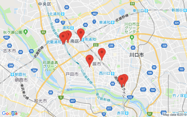 蕨市の保険相談窓口のマップ